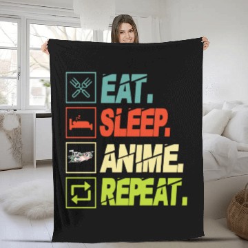 Discover Eat Sleep Anime Repeat Ramen Kawaii Japanese Manga Fleece Blankets