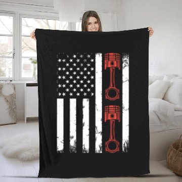 Discover Auto Mechanic Car Piston Car Mechanic US Flag Fleece Blankets