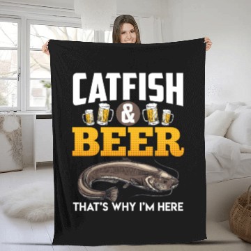 Discover Catfish and Beer That's why I'm here Fishing Fleece Blankets