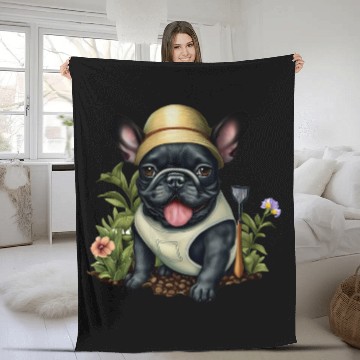 Discover French Bulldog Playing in the Garden Fleece Blankets