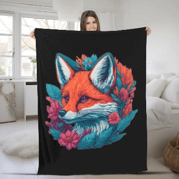 Discover Fox Cub with Flowers Fleece Blankets