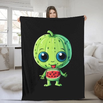 Discover Green Alien & Watermelon: A Galactic Fusion Fleece Blankets