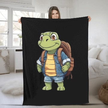Discover Turtle Wearing Backpack Fleece Blankets