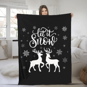 Discover Let It Snow With Deer And Snowflakes Fleece Blankets