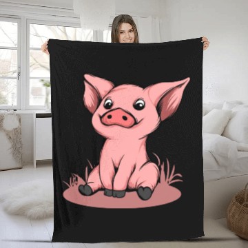 Discover Cute Funny Happy Piglet Graphic Pig Lover Gift Fleece Blankets