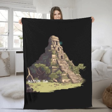 Discover Belize Maya ruin Fleece Blankets