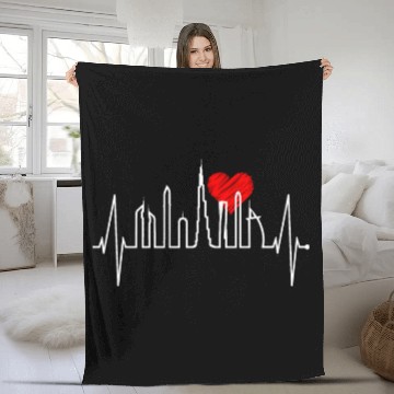 Discover Dubai Skyline Heartbeat Burj Khalifa Silhouette Fleece Blankets