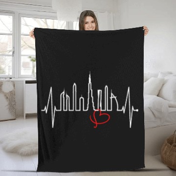 Discover Dubai Skyline Heartbeat Burj Khalifa Silhouette Fleece Blankets