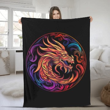 Discover Logo dragon pattern circle pentel color Fleece Blankets
