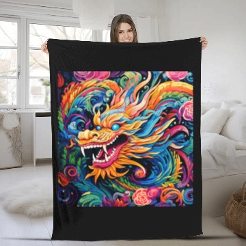 Discover dragon pattern circle pentel color Fleece Blankets