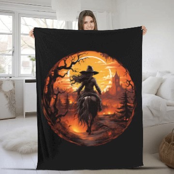 Discover Witchy Cowgirl Riding off into the Full Moon Fleece Blankets