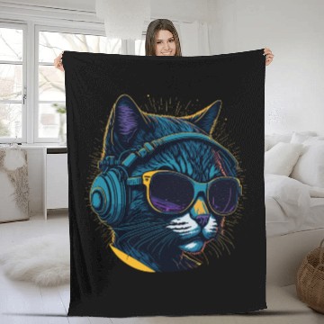Discover Cool Sunglasses Headphone Galaxy Cat Fleece Blankets