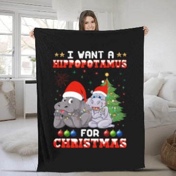 Discover I Want Hippopotamus For Christmas Hippo Lover Xmas Fleece Blankets