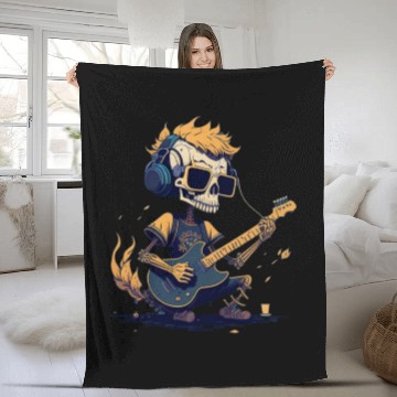 Discover Skeleton Playing The Guitar Character Funny Cool Fleece Blankets