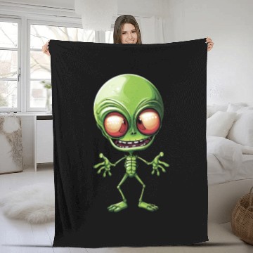 Discover Green Alien: Giant Head from Outer Space Fleece Blankets