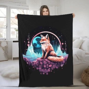 Discover Celestial moon flower fox sitting tall Fleece Blankets