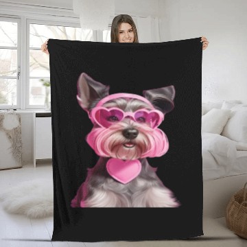 Discover Miniature Schnauzer Wearing Pink Heart Collar Fleece Blankets