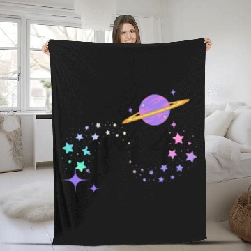 Discover Angel Numbers 444 Purple Saturn with Stars Fleece Blankets