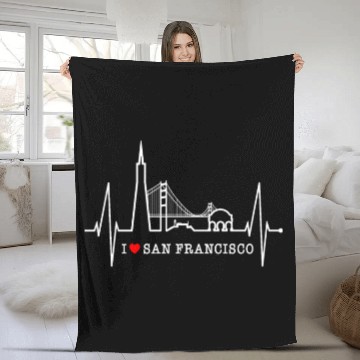 Discover San Francisco Skyline Heartbeat California Lover Fleece Blankets