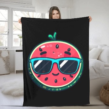 Discover Kawaii Melon with Sunglasses: Summer Fruit Chill Fleece Blankets