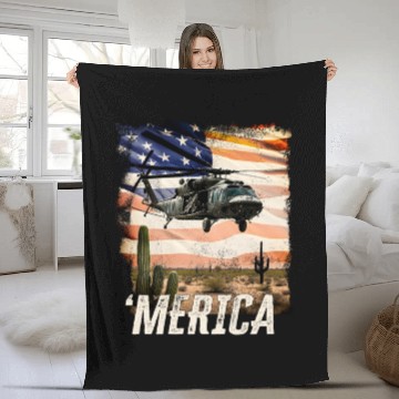 Discover Merica Black Hawk Proud Army Navy Soldier Veteran Fleece Blankets