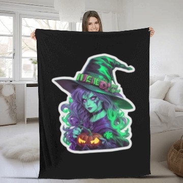 Discover Wicked Witch Halloween Sticker, neon color Fleece Blankets