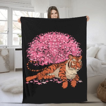 Discover Cherry Blossom Tree Predator Gift Sakura Tiger Fleece Blankets