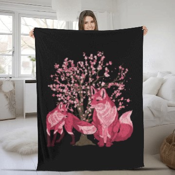 Discover Cherry blossom tree forest animal gift sakura fox Fleece Blankets