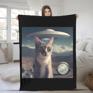 Discover Cat Ufo Alien Area 51 space shuttle Fleece Blankets