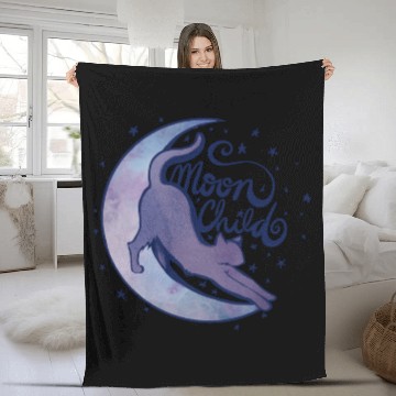 Discover Moonchild Cat Moon Fleece Blankets