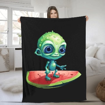 Discover Green Alien Meets Watermelon: Exotic Encounter Fleece Blankets