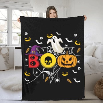 Discover Boo Pumpkin Bat Ghost Funny Lazy Creepy Halloween Fleece Blankets
