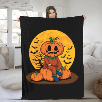 Discover Cool Pumpkin Person Creepy Halloween Pumpkin Fleece Blankets