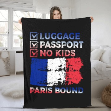 Discover Luggage Passport No Kids France Bound Vacation Fleece Blankets
