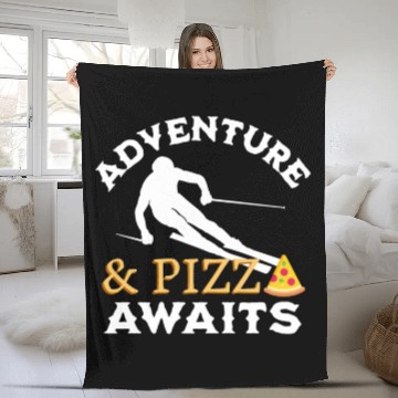 Discover Adventure And Pizza Awaits | Downhill Skiing Lover Fleece Blankets
