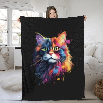 Discover Color Explosion Persian Cat Art Fleece Blankets