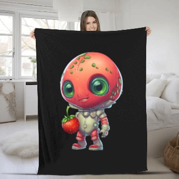 Discover Red Alien Strawberry: Cute Fusion Fleece Blankets