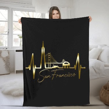 Discover San Francisco Skyline Heartbeat California Lover Fleece Blankets