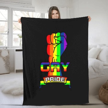 Discover Rainbow gay pride logo with text 'GAY PRIDE' Fleece Blankets