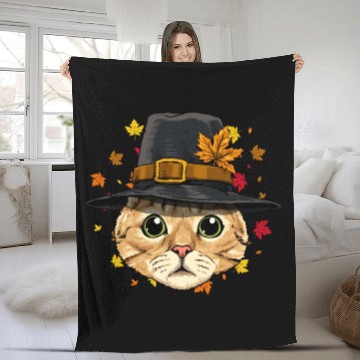 Discover Thanksgiving Cat Pilgrim Fleece Blankets