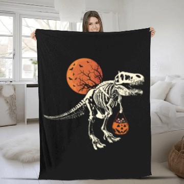 Discover Dinosaur Skeleton Pumpkin Lazy Creepy Halloween Fleece Blankets
