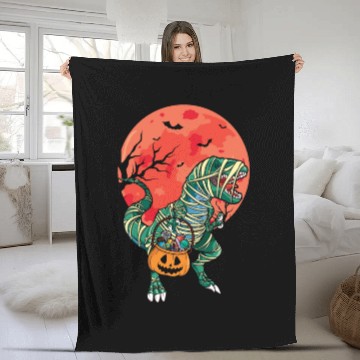 Discover Dinosaur Raptor Pumpkin Lazy Creepy Halloween Fleece Blankets