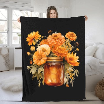 Discover Vintage Wildflower Poster Green Botanical Wall Art Fleece Blankets