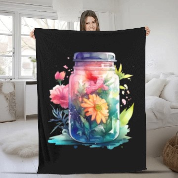 Discover Vintage Wildflower Poster Green Botanical Wall Art Fleece Blankets