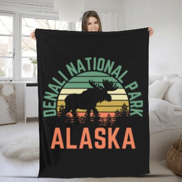 Discover Denali National Park Alaska Moose Hiking Nature Fleece Blankets