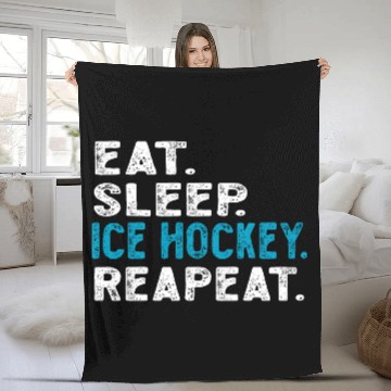 Discover Eat Sleep Hockey Repeat Funny Ice Hockey Fleece Blankets
