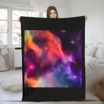 Discover Galaxy nebula abstract design Fleece Blankets