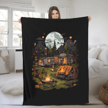Discover Spooky Camping Adventures Scary Outdoor Halloween Fleece Blankets