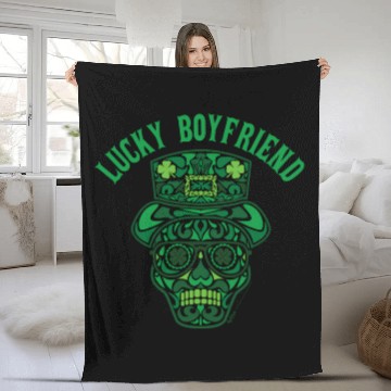 Discover Lucky Boyfriend St Patrick's Day Shamrock Skull Fleece Blankets
