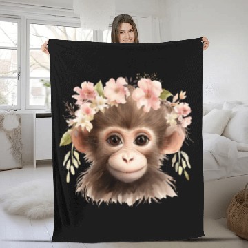 Discover Monkey Chimpanzee Jungle Animal Boho Floral Ape Fleece Blankets